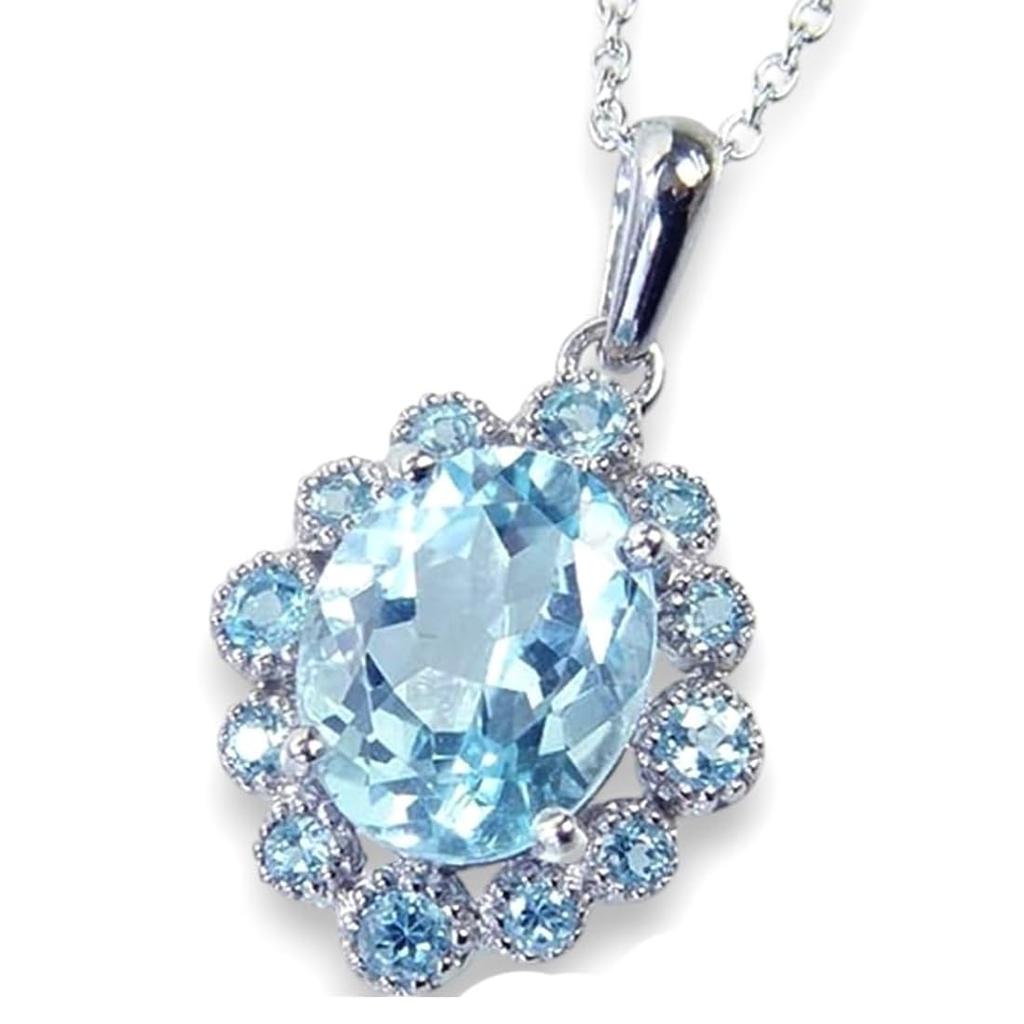 And My Jewelry Natural Blue Topaz Necklace Pendant Luxurious Antique Style Carat Car Cut [Your Box] - 3.0 14171/Oval [November Birthstone] [Gift