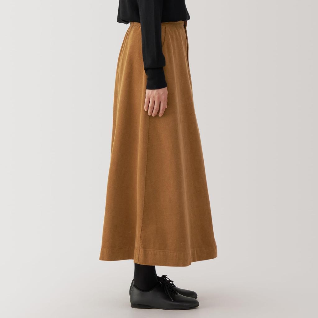 MUJI Women's Kapok Blend Corduroy Flare Skirt, Camel, Size S (BE1SPA4A)