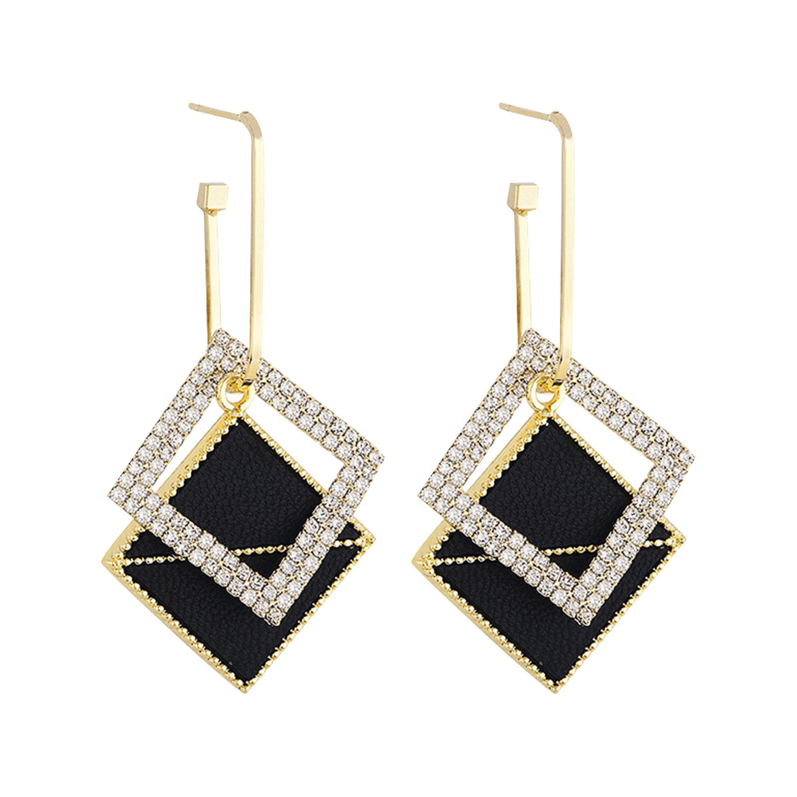 

Серьги геометрической формы с бриллиантами в форме квадрата, атмосферные серьги с двойным прямоугольником и преувеличенным темпераментным дизайном One Size чёрный