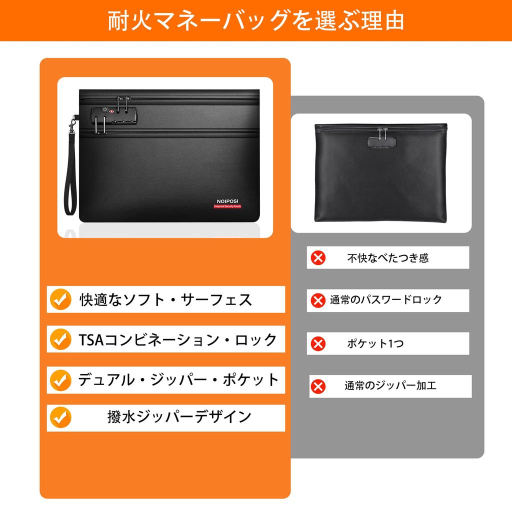 Noiposi Fireproof Bag with Dual Zip Compartment Fireproof Money Bag Insulated Fireproof Safe Pouch with Protects Important Documents and Valuables