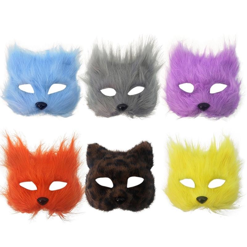 Foxes Costumes Cosplay Foxes Mask Cats Half Face Mask Foxes Tail Set Halloween Animal Fancy Costume Accessories Kit