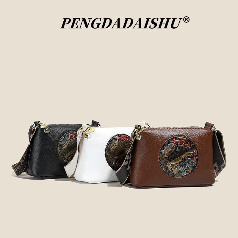 

2025 Ретро сумка-бостон в китайском стиле с широким ремнем – Большая вместимость, Модная женская сумка через плечо/кроссбоди 25x9x16 cm чёрный