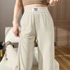 Women's Elastic High Waist Wide Leg Pants Loose Straight Ice Silk Vertical Striped Drape Casual Drawstring Hem Long Trousers For Summer Daily Wear