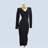 Thick Autumn and Winter Pleat V-neck Knitted dress Women Slim fit Sexy Elegant Elegant Split with Coat Hip Skirt