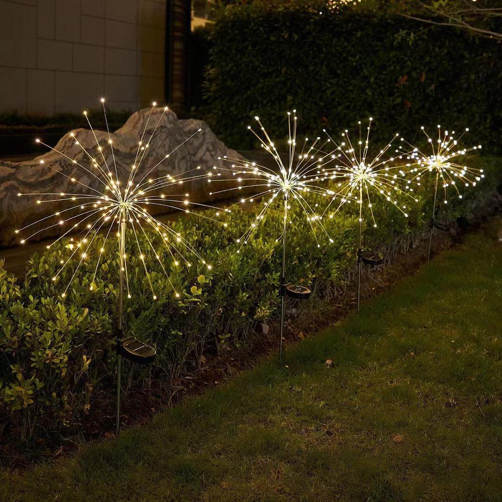 Solar-Powered Firework LED Lights, Starry Copper Wire, Dandelion Outdoor Waterproof Garden Decoration.
