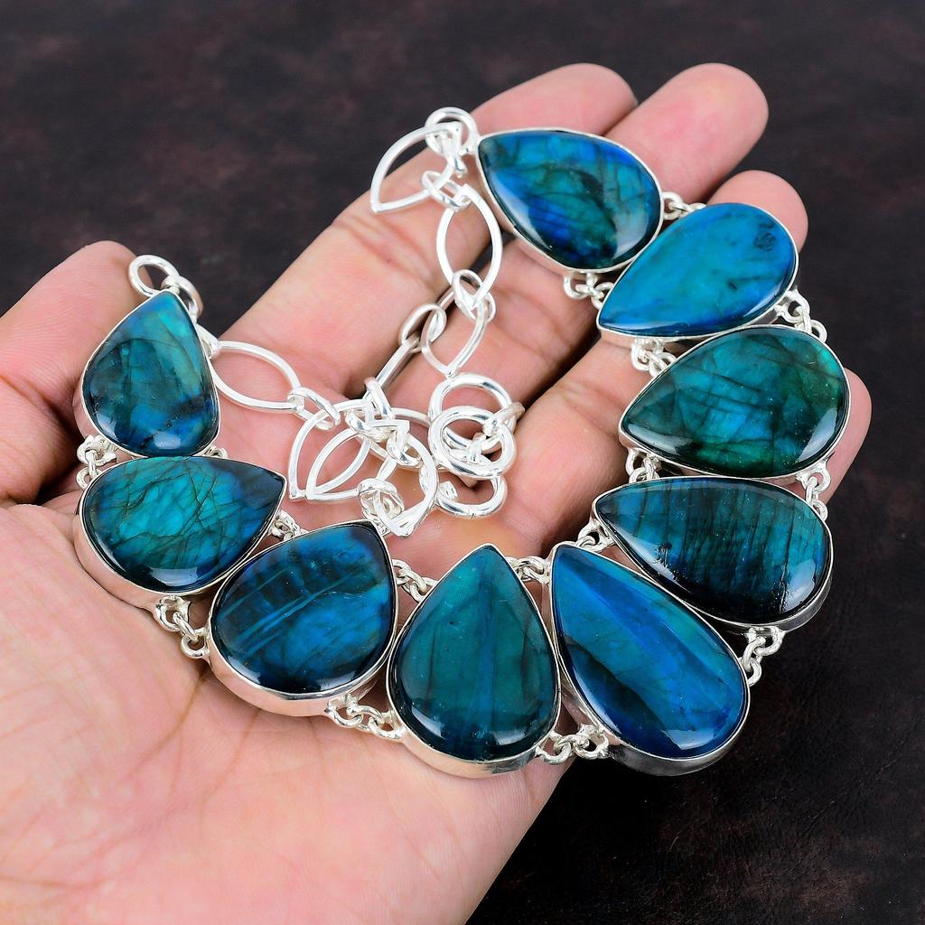 Neon Flash Labradorit Halskette 925 Sterling Silber Halskette Dezenter Schmuck Verstellbare Kette Halskette Edelstein Handgemachter Schmuck Geschenk für Mama