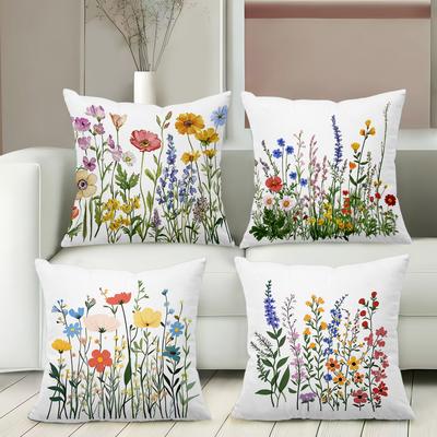 Coussins Carrés Décoratifs Colorés à Imprimé Floral Housse de Coussin en Polyester, Housse de Coussin Décorative pour Canapé Coussin de Tête de Lit