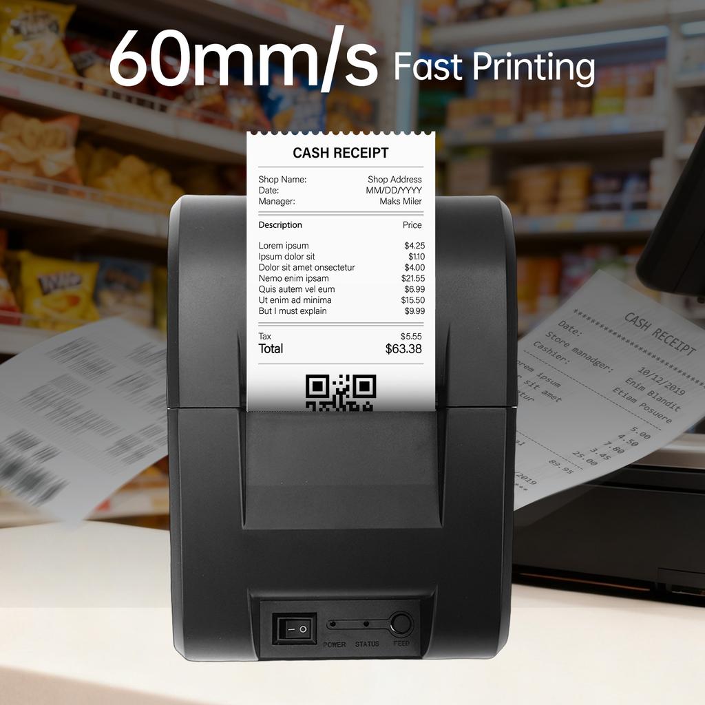 58MM Desktop Receipt Printer USB Bluetooth 203DPI Thermal Printing Compatible with Win Linux Mac Android iOS Systems