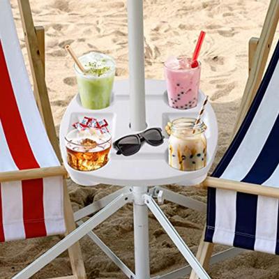 Stolik pod parasol plażowy z 4 uchwytami na napoje i miejscami na tace Regulowany stolik zewnętrzny na plażę i taras
