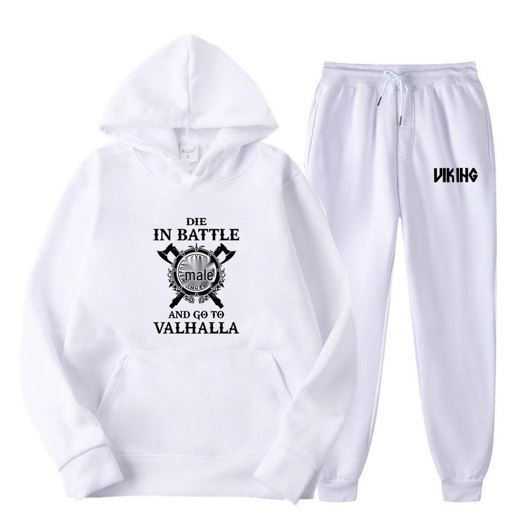 Viking Legend Men's Spring Hoodie & Pants Set - Teen & Student American Drama Style