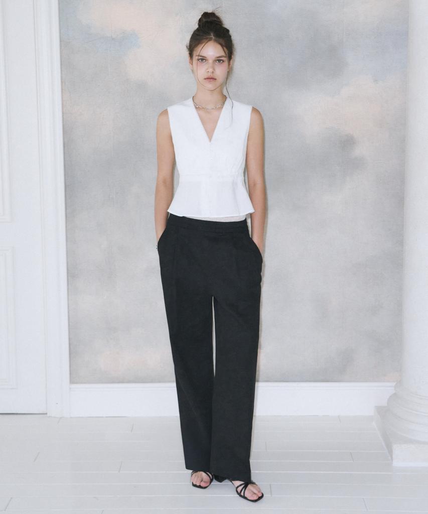 Kiyamo Layered Skirt Linen Pants _Black