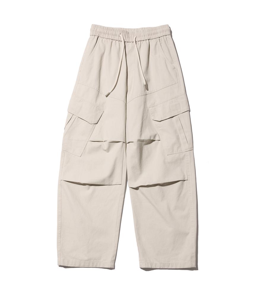CREAM SODA LAB Diagonal Cut Field Parachute Cargo Pants Ivory