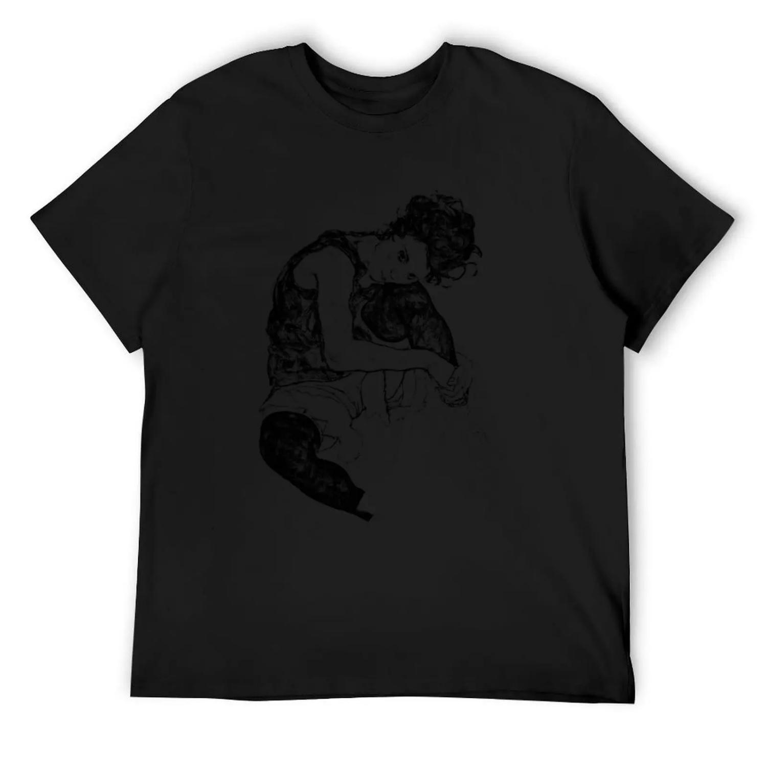Egon Schiele, Woman Sitting Crossed Legs, (Sitting woman with raised knee), 1917 T-Shirt summer clothes clothes for men S