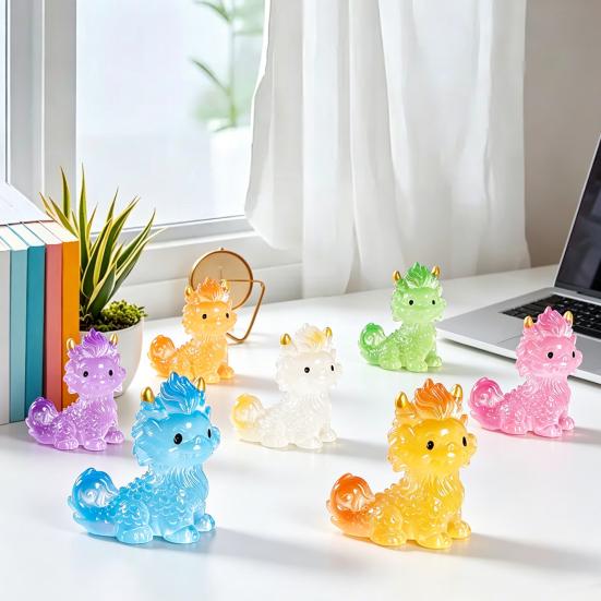 8Pcs Mini Dinosaur Figures, Glow In The Dark Miniature Chinese Mythical Creature Statue, Tiny Resin Animals Ornaments for Fairy Garden,