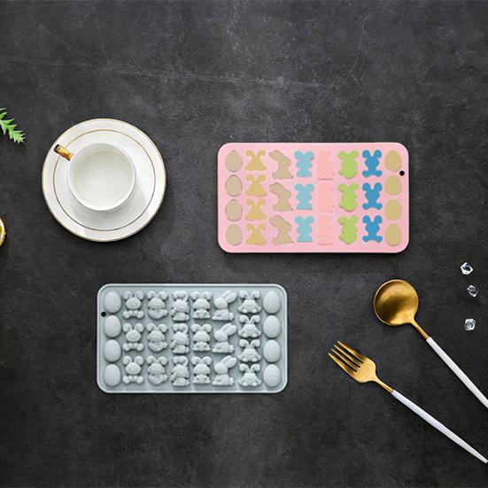 Oster-Schokoladenform 27-Kammer Hasen-Osterei-Design Silikonform Leicht zu reinigen Lebensmittelqualität Süßigkeiten Gelees Mousse Backform