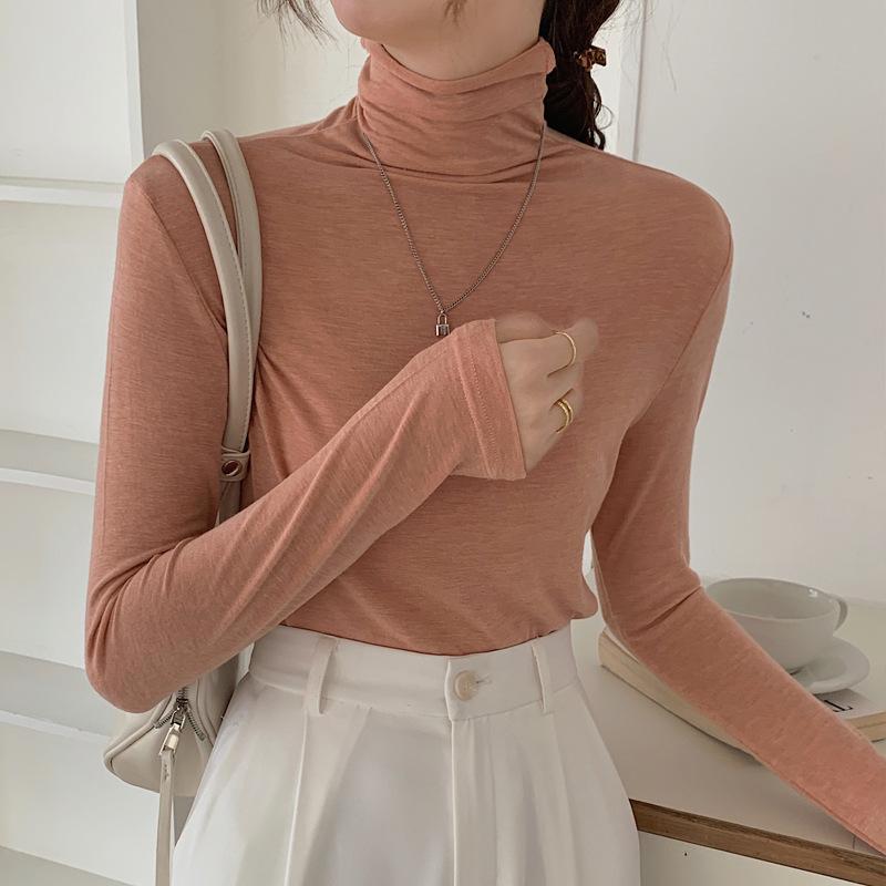 Spring Autumn Women Pullover Female Solid Knitted Bottoming Shirt Concise Turtleneck Elasticity Elegant Office Lady Tops