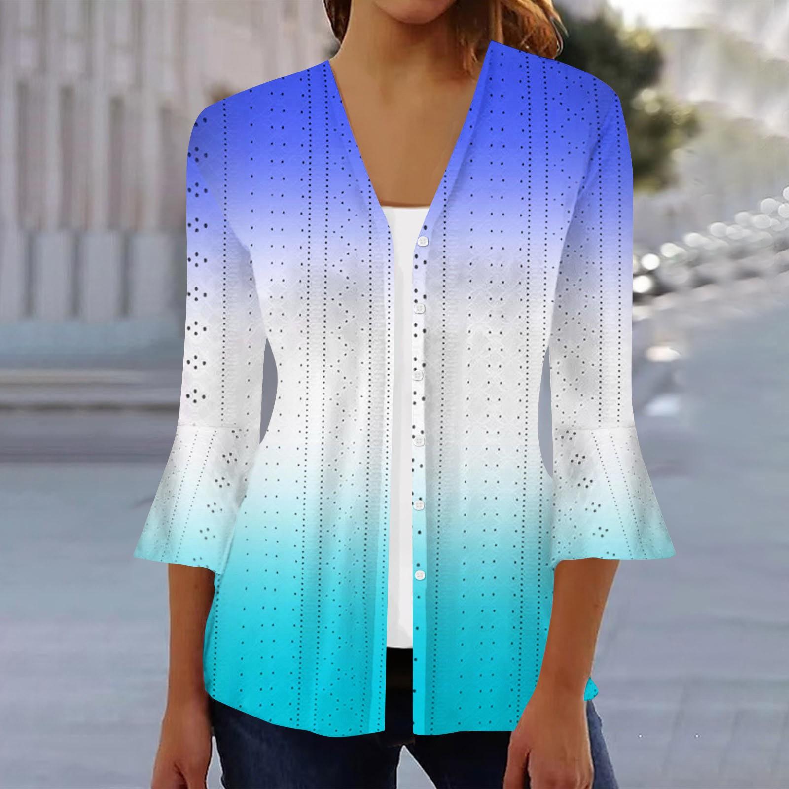 

Женская мода свободный повседневный принт с рукавом три четверти рубашка на пуговицах кардиган топ XL