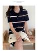 Women's Spring-Summer Striped Cotton Polo Dress - Color Block, Short Sleeve, Knit T-shirt.