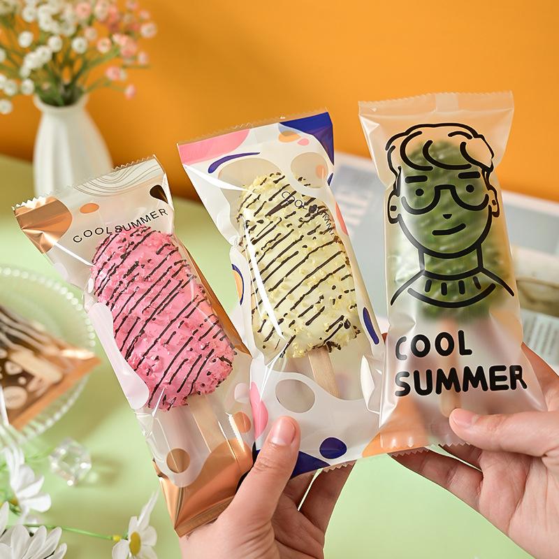 100Pcs Cartoon Transparent Food Grade Ice Cream Bags Disposable Plastic Bag Popsicle Protective Cover Storage Packing Bag Diy