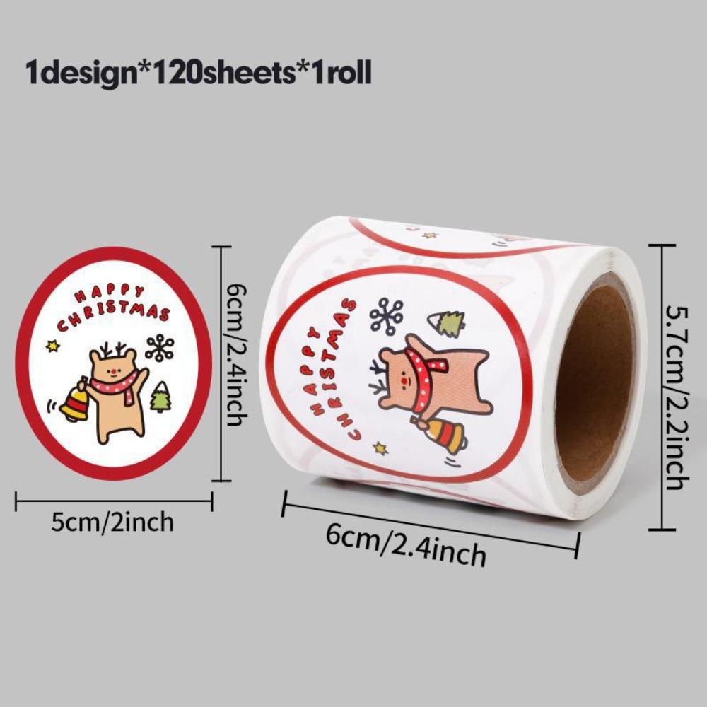 120pcs/roll Cartoon Merry Christmas Stickers Elliptical Decorative Gift Decorative Labels Easy to Use Convenient