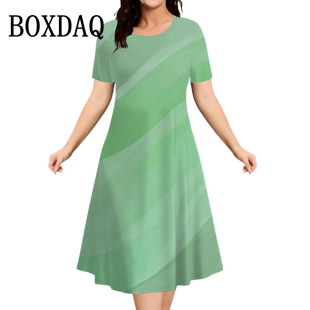 

2026 New Women Dresses Large Sizes Short Sleeve Loose Dress Summer Casual Striped 3D Print Fashion Plus Size Female Clothing S
