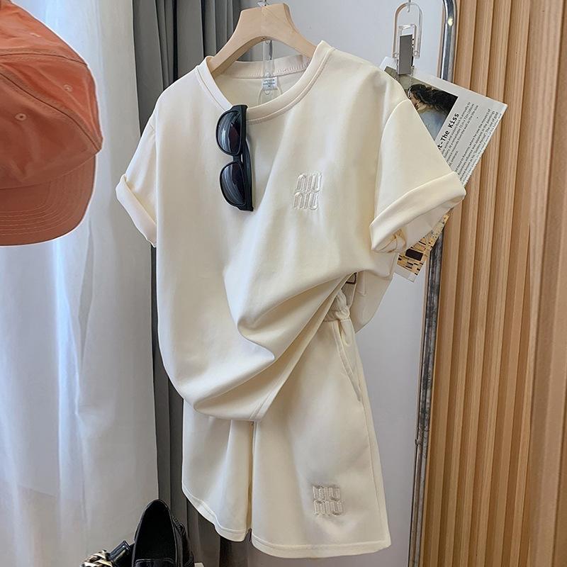 Sommer Kurzarm Shorts Set Damen Casual Sport Outfit Bequemes Loose Running Street Style Trendy Zweiteiliges Ensemble 3XL apricot