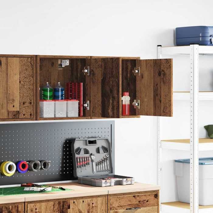 VidaXL Armoires murales de garage 2 pcs vieux bois bois d'ingénierie, armoire, placard mural de garage, armoire à outils 860640
