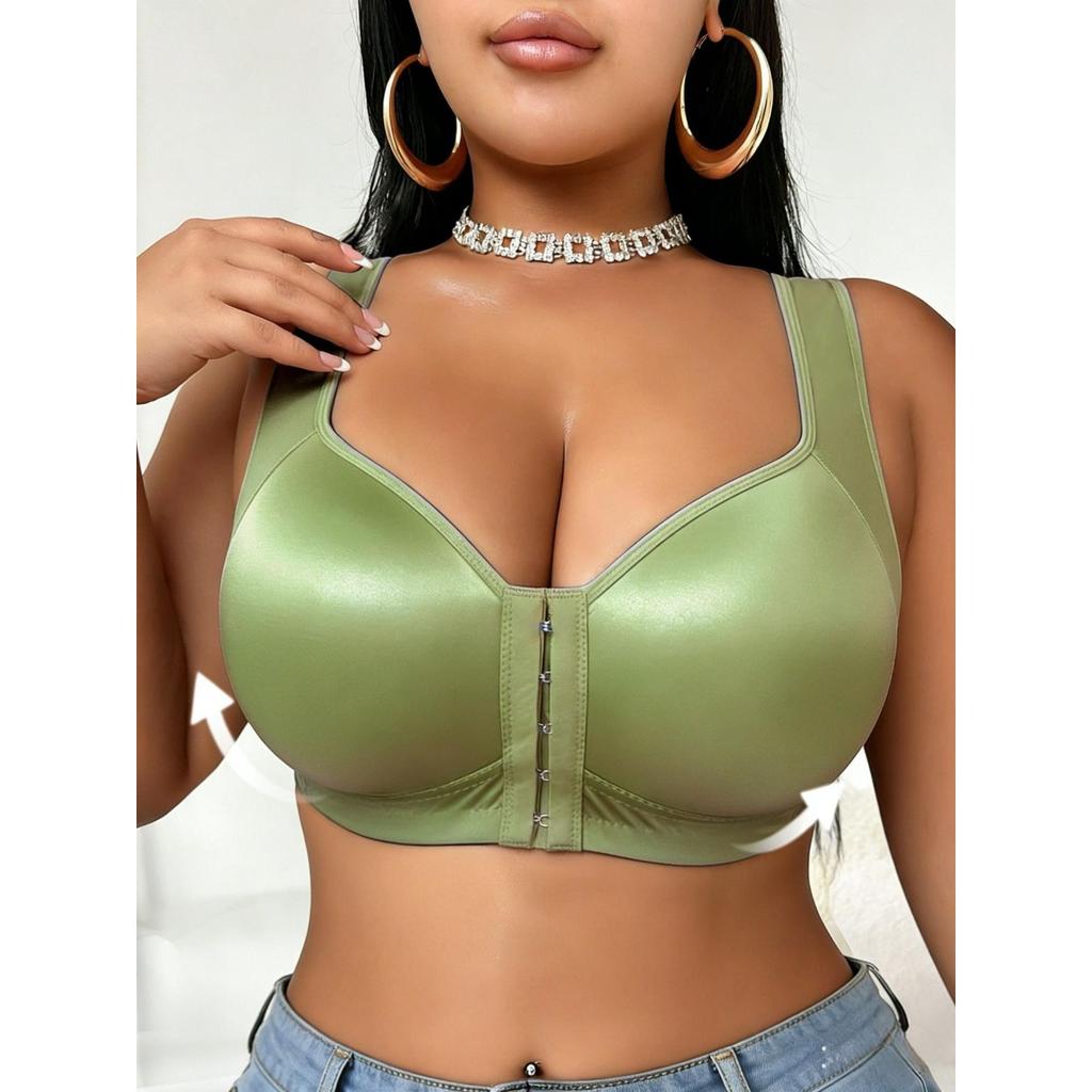 Satin-Unterwäsche mit Knopfleiste vorne, Damen, Große Größen, Raffung, Sport, BH ohne Bügel Text