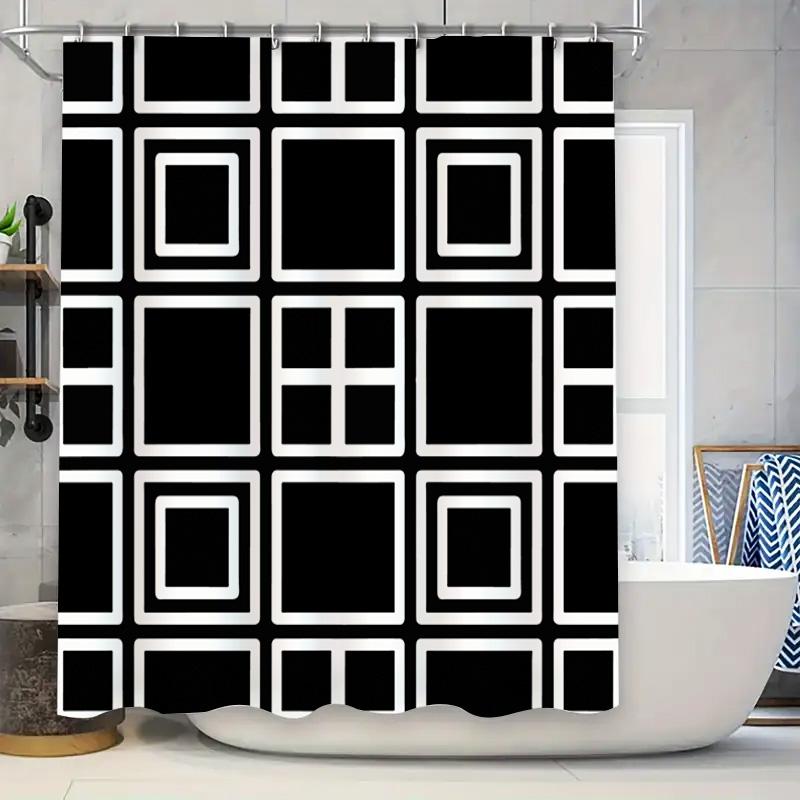 

Black White Geometric Patterned Shower Curtain For Bathrooms Modern Decor Bathroom Accessory (250X180Cm) W60H190(CM)-1 Pcs