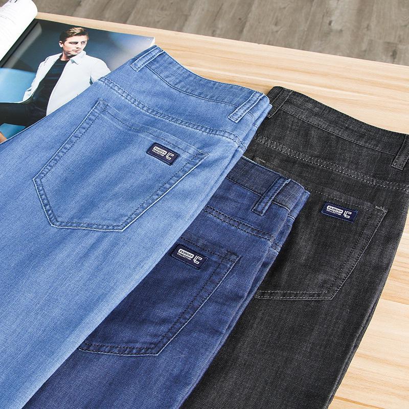 Tencel Herren Leichte High-Waist Ice Silk Jeans für den Sommer