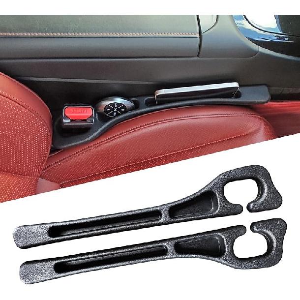 Elastic Car Seat Gap Filler Organizer (2-Pack) - Universal Fit For Car SUV Truck, Black Leather Texture, Prevents Items From Falling Between Seats,
