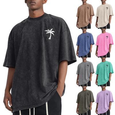Men's Summer Solid Color Washed Distressed Drop Shoulder T-Shirt Men's Casual Fashion T-Shirt