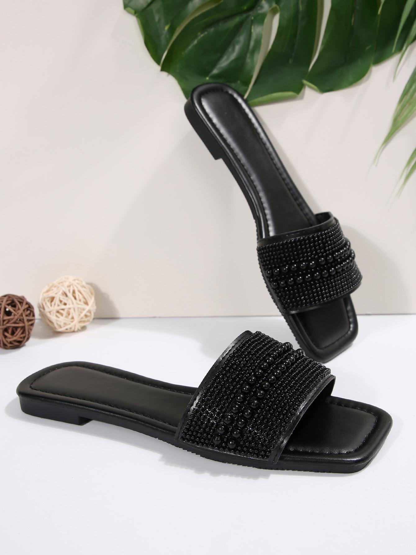 

[Foreign trade] Beach wear casual weaving niche one-word drag flat-bottomed summer sandals slippers 43 чёрный