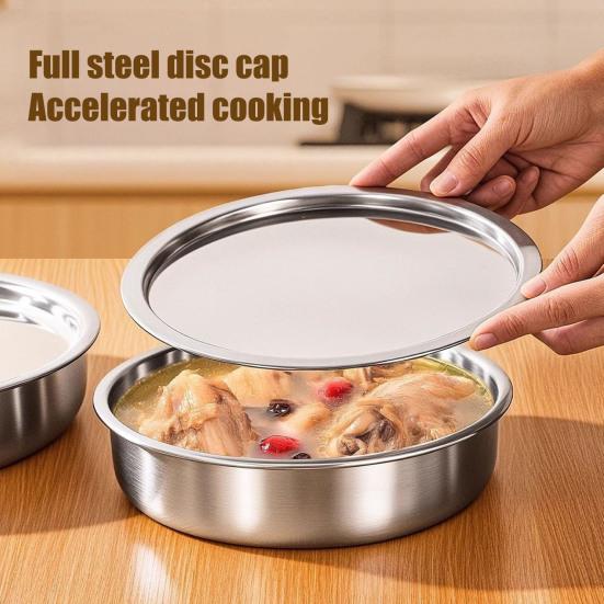 Stainless Steel Egg Steamer Bowl with Lid Food Grade Steaming Pot for Microwave Heat Resistant Custard Dish for Home Kitchen