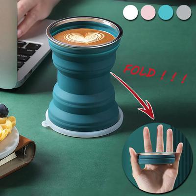 Portable Silicone Foldable Water Cup Outdoor Heat Resistant Mug With Lid Collapsible Travel Drinking Cup