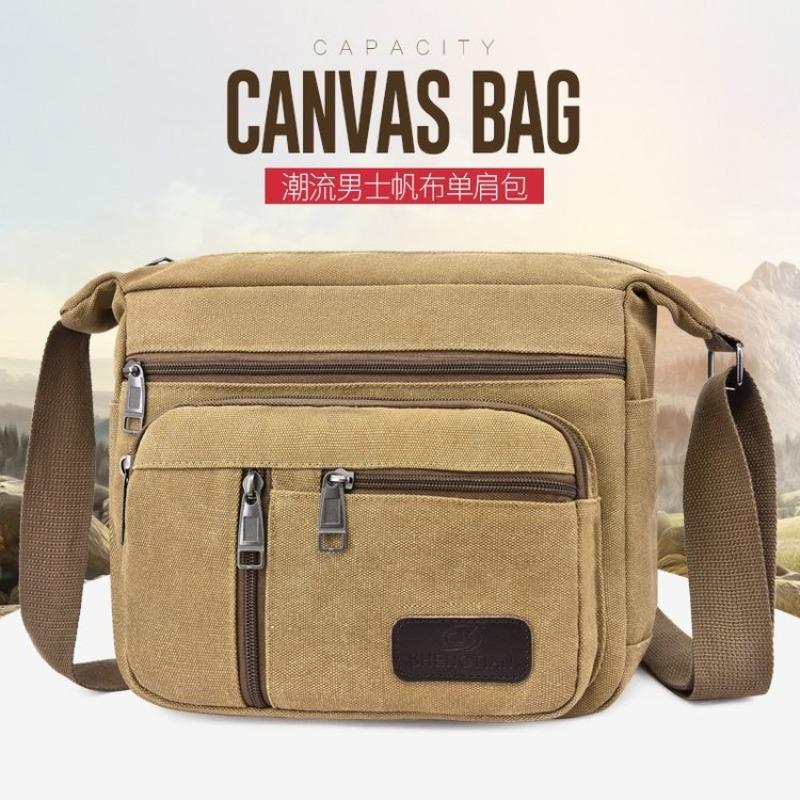 New large-capacity messenger bag men's sports travel going out shoulder bag casual multi-layer canvas bag toolkit