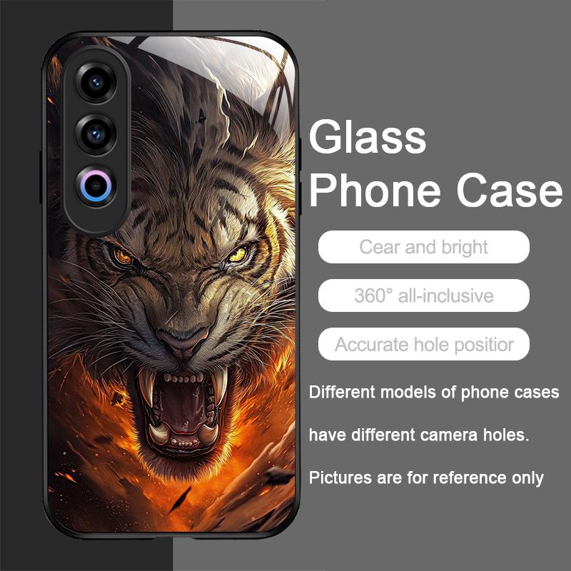 Golden Black Tiger Stripe Flame Print Tempered Glass Phone Case for OnePlus 13R 12 11 10 9 Nord CE4 3 2 Lite ACE2 ACE3 Pro Cover
