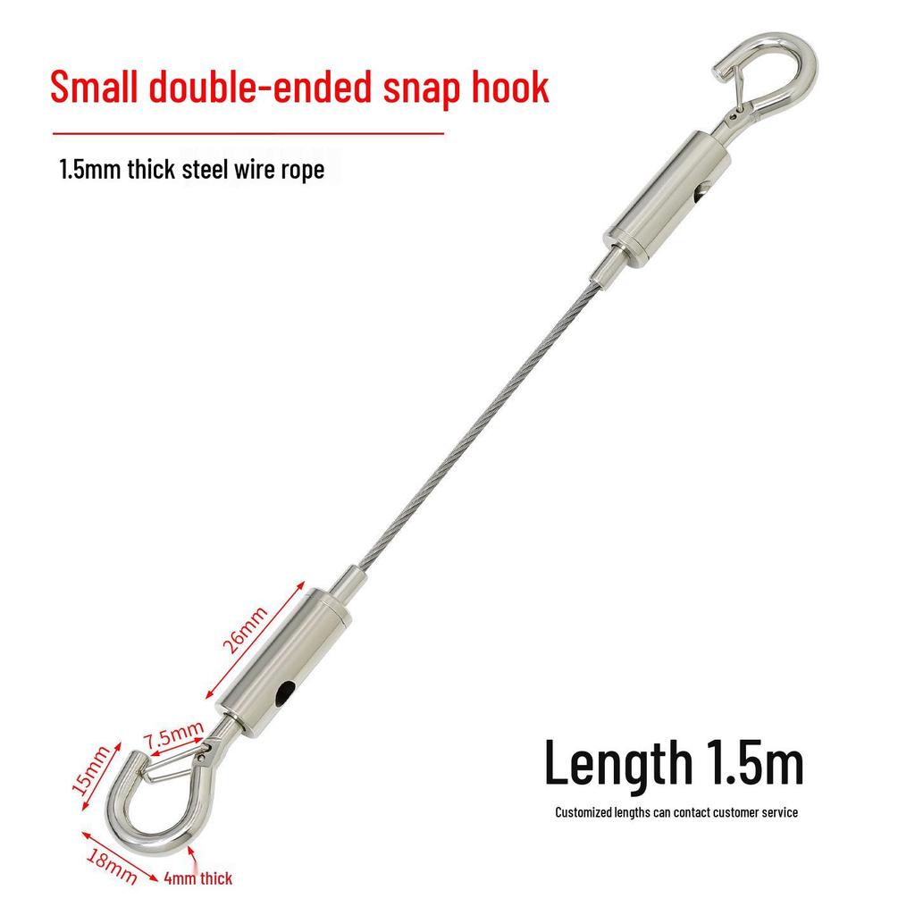Adjustable 304 Stainless Steel Wire Rope with Double-Head Safety Hook and Spring Clip