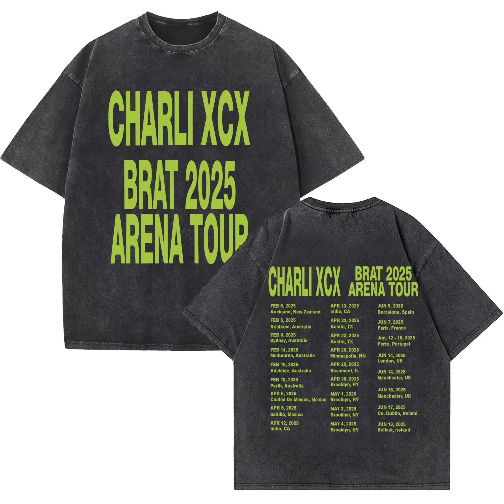 

Charli Xcx Brat Альбом 2026 года Тур Футболки с принтом букв Унисекс Хип-Хоп Высокое качество Винтажная стирка Модная футболка Унисекс Уличная одежда L бежевый