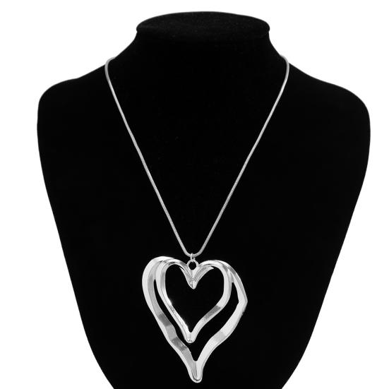 Heart Necklace for Women Double Hollow Heart Long Rope/Chain Necklace for Valentine's Day Birthdays Anniversaries Gift