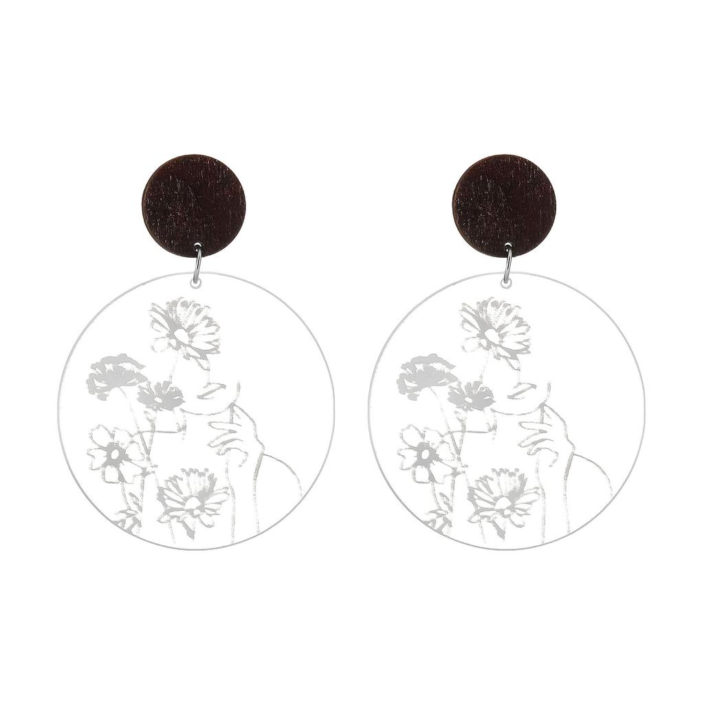 Environmentally Friendly Stud Earrings, Fresh Mori Floral Pattern Transparent Acrylic Geometric Earrings