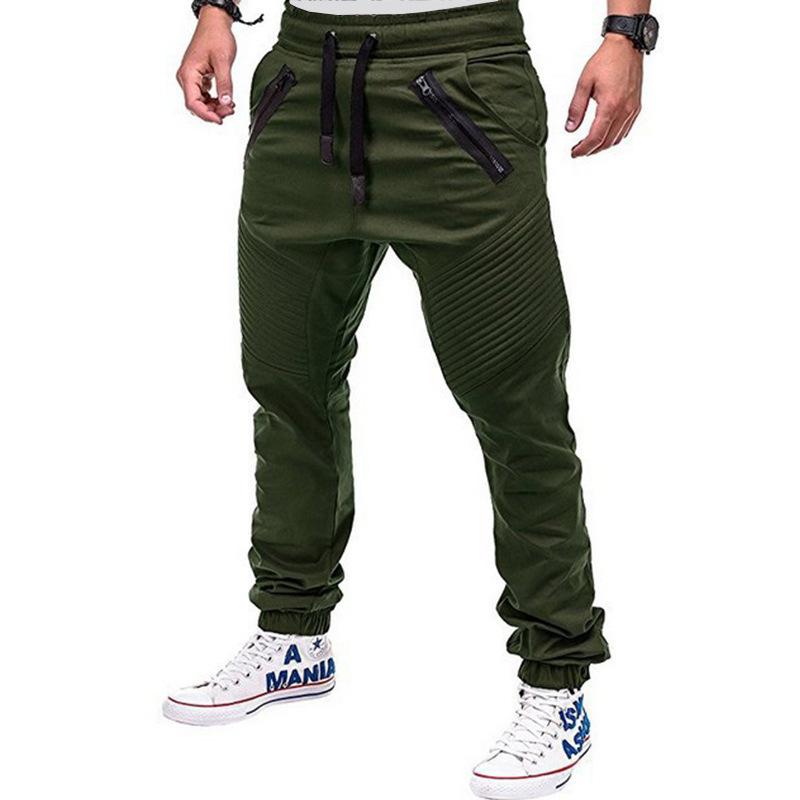 Men's Spring and Autumn Cotton Casual Pants Solid Color Mid-waist Tie-drawstring Sweatpants