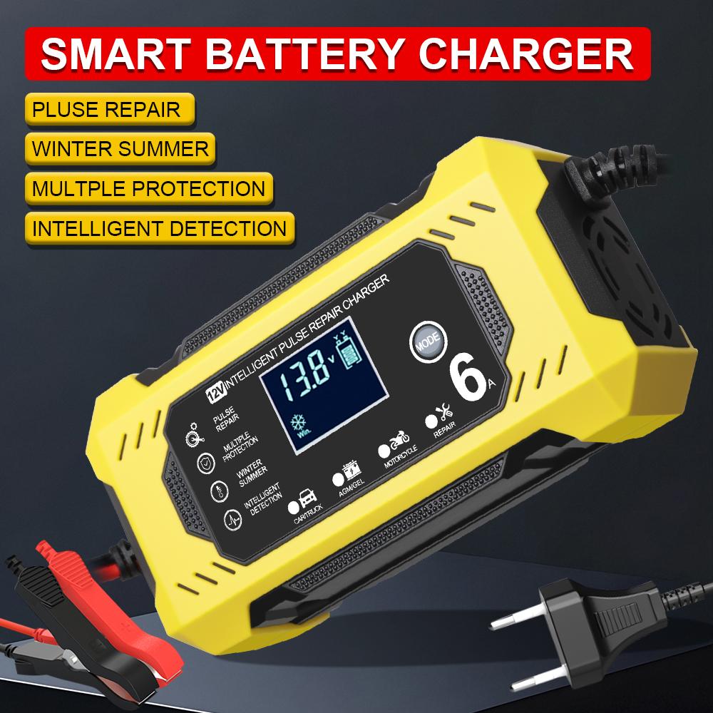 High Power For Motorcycle SUV Truck Pulse Repair Battery Charging Intelligent LED Display Smart Car Battery Charger Multifunctional 12V/6A
