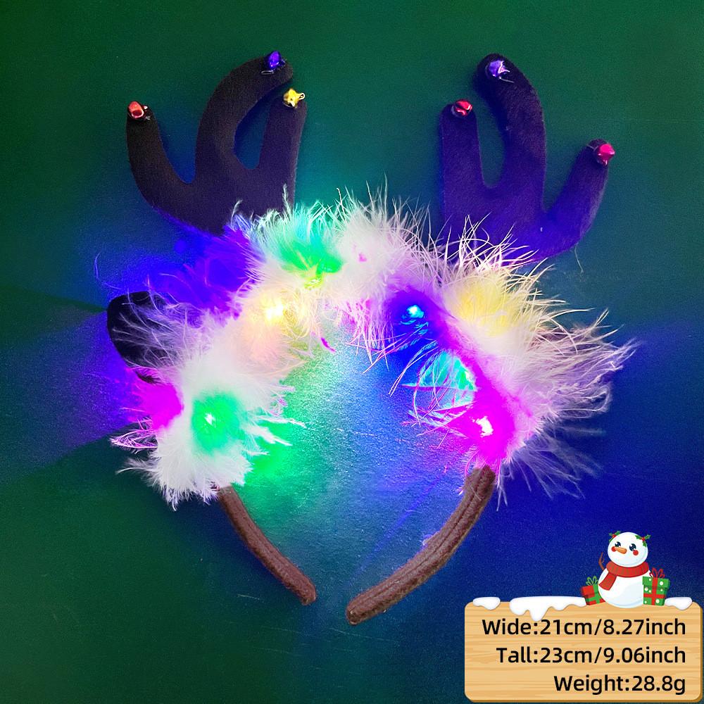 Unique And Colorful Christmas Antler Headband With Soft Plush And Lights For Creative Outfits Party