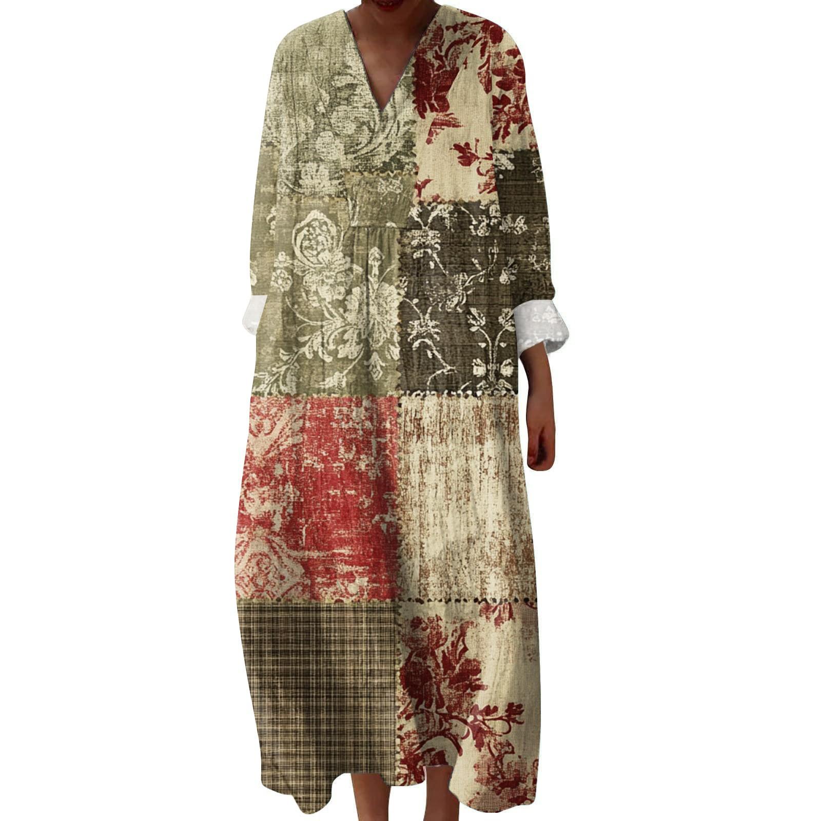 

Женское повседневное и модное платье с V-образным вырезом и цветочным принтом, с длинным рукавом L