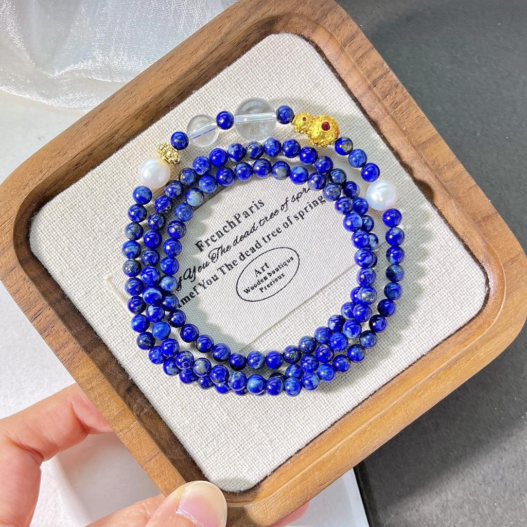 4Mm Natural Lapis Lazuli White Crystal Multi-Circle Design Bracelet Bracelet.