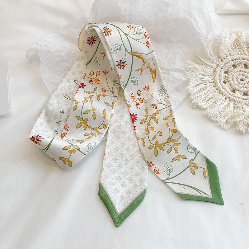 Spring and summer new oil painting wind thin narrow long scarf women s clothes tied bag silk scarf small ribbon printed streamer 130*7cm