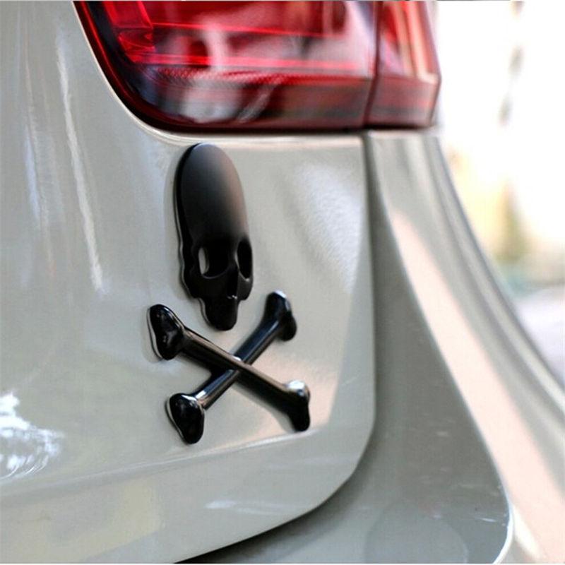 3D Kovová Lebka Hlava Kost Logo Vozidlo Auto Příslušenství Znak Nálepka Černá GZW