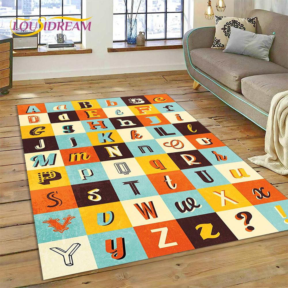 ABC Alphabet Kinder Krabbeln Frühe Bildung Cartoon Kinder Spielzimmer Bereichsteppich, Teppich für Wohnzimmer Schlafzimmer Sofa, Rutschfeste Matte