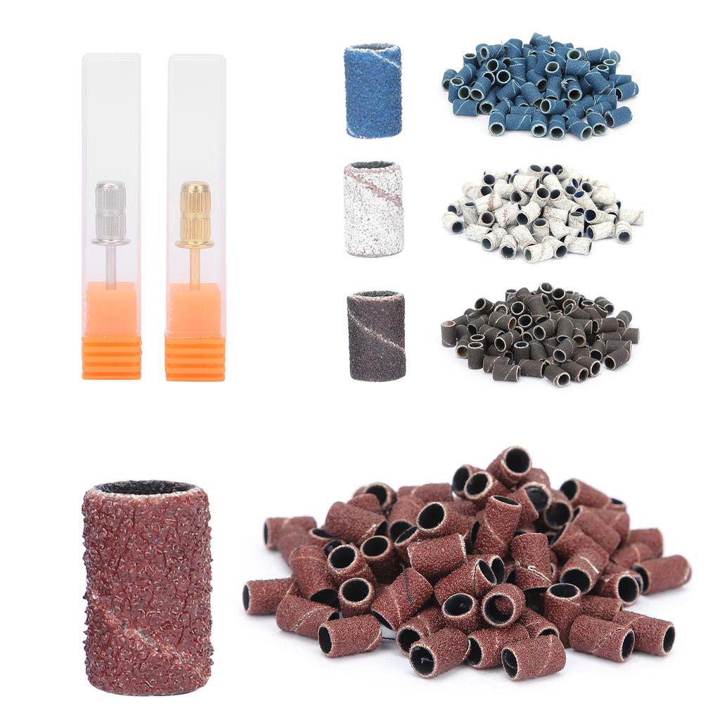 400pcs Sanding Bands 80# 120# 180# 240# Grit File Nail Manicure Pedicure Tool with Shaft